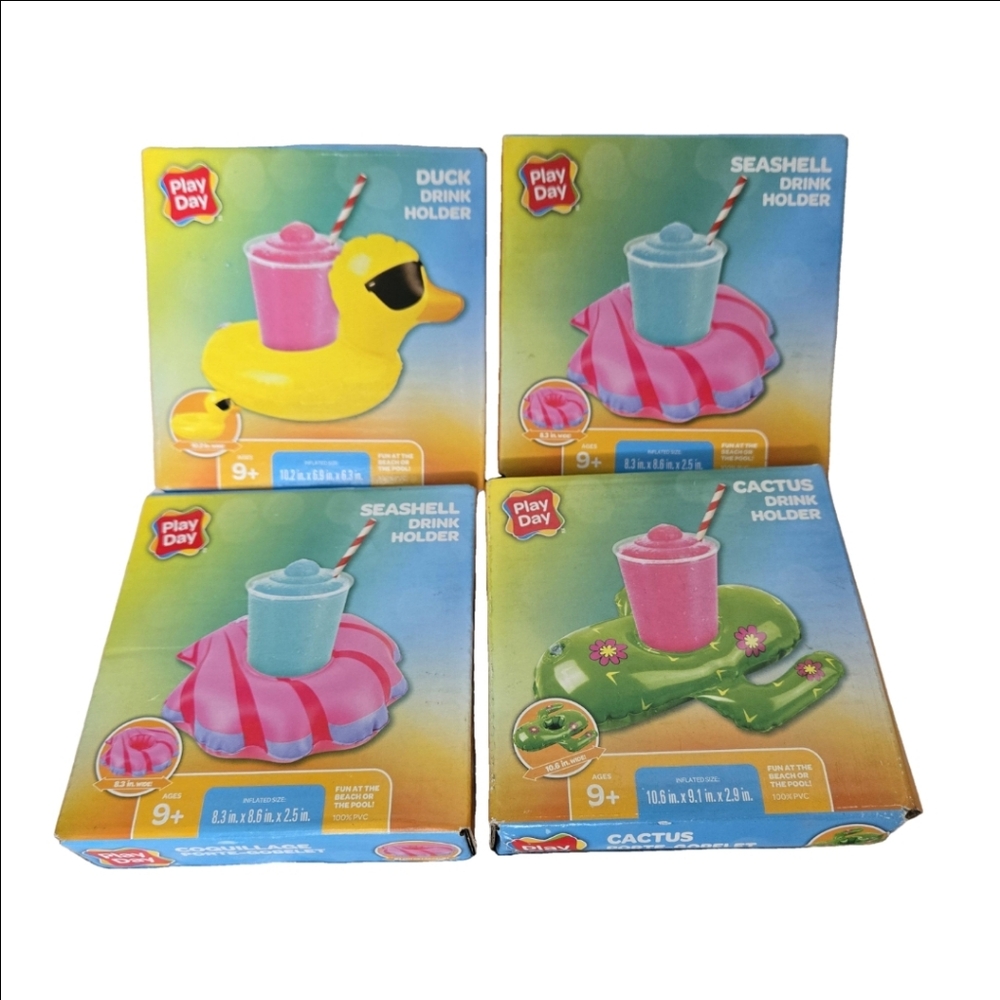 Play Day Fun At The Pool Drink Holder Floaties , Set‎ Of 4